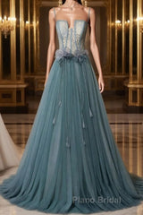 Green sweetheart tulle lace long Formal Prom dress green formal dress