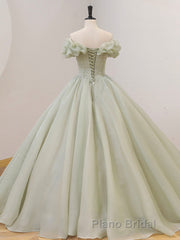 Green Tulle Beading Long Formal Prom Dresses, Green Formal Graduation Dresses