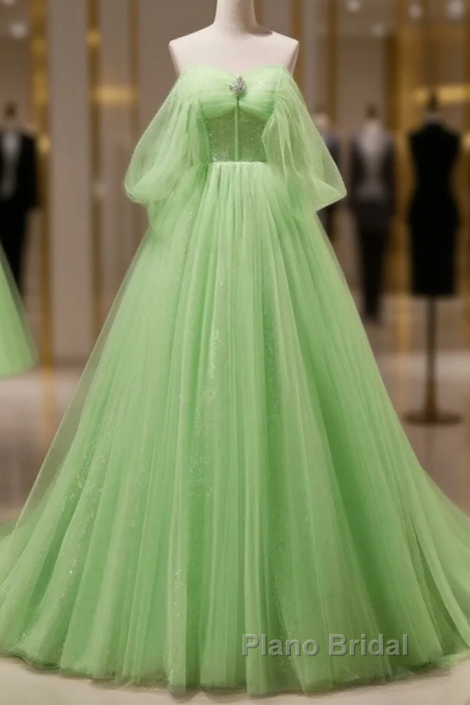 Green Tulle Beading Off Shoulder Sparkle Formal Prom Dresses Main image