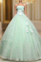 Green Tulle Lace Applique Long Formal Prom Dresses, Green Sweet 16 Dresses