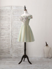 Green Tulle Lace Applique Short Prom Dress, Green Homecoming Dress