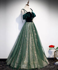 Green Tulle Lace Long Prom Dress Green Tulle Lace Formal Dress