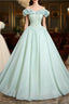 Green Tulle Long A-Line Formal Prom Dresses, Lovely Off The Shoulder Evening Party Dresses