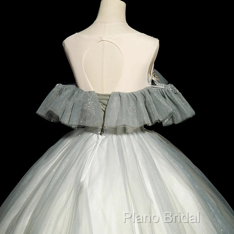 Green Tulle Off Shoulder Ball Gown Beaded Sweet 16 Dresses, Green Tulle Formal Dresses