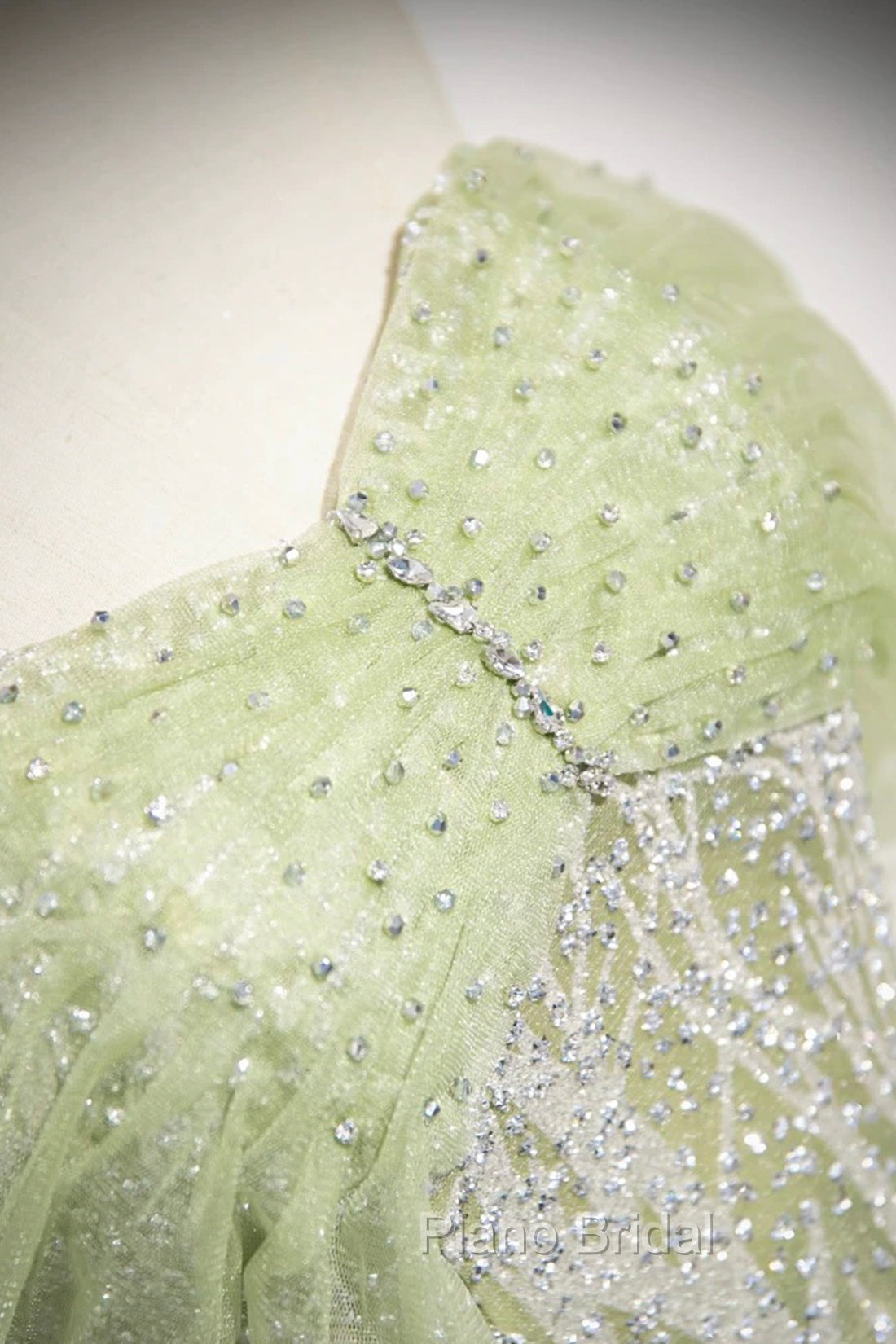 Green Tulle Sequins Long Formal Prom Dresses, Beautiful Off The Shoulder Party Dresses