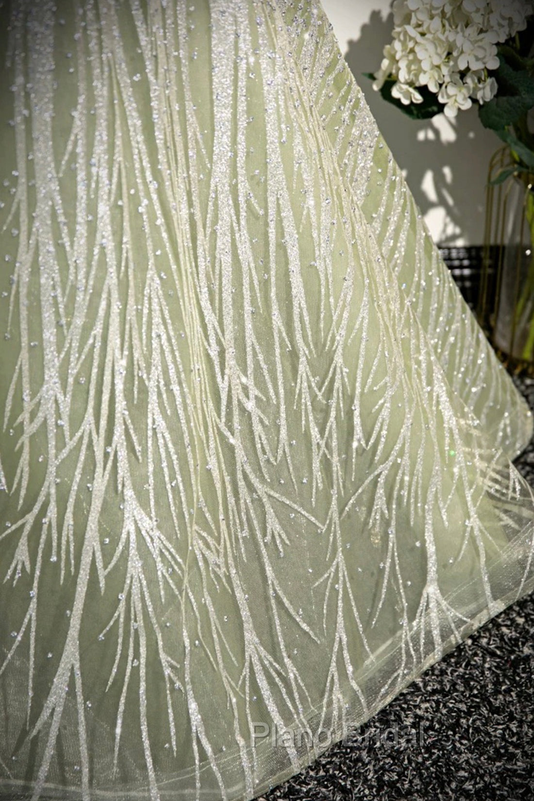 Green Tulle Sequins Long Formal Prom Dresses, Beautiful Off The Shoulder Party Dresses