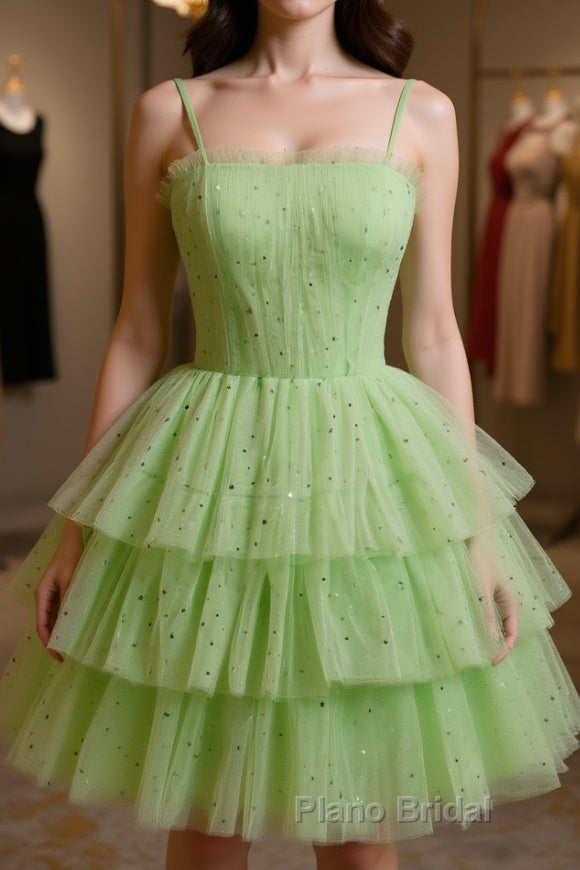 Green Tulle Short Formal Prom Dress, Cute Green Homecoming Dresses