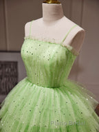 Green Tulle Short Formal Prom Dress, Cute Green Homecoming Dresses