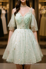 Green tulle short Formal Prom dress, green tulle homecoming dress