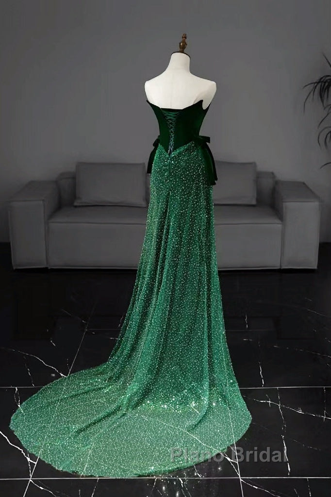 Green Tulle Velvet Long Formal Prom Dresses, Green Long Formal Dresses Secondary image