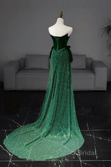 Green Tulle Velvet Long Formal Prom Dresses, Green Long Formal Dresses