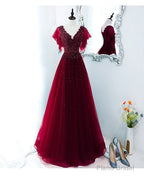 Green V Neck Sequin Beads Long Prom Dress, Green Formal Bridesmaid Dresses