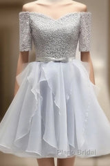 Grey Lace And Organza Homecoming Dresses, Lovely Homecoming Dresses , Short Formal Prom Dresses