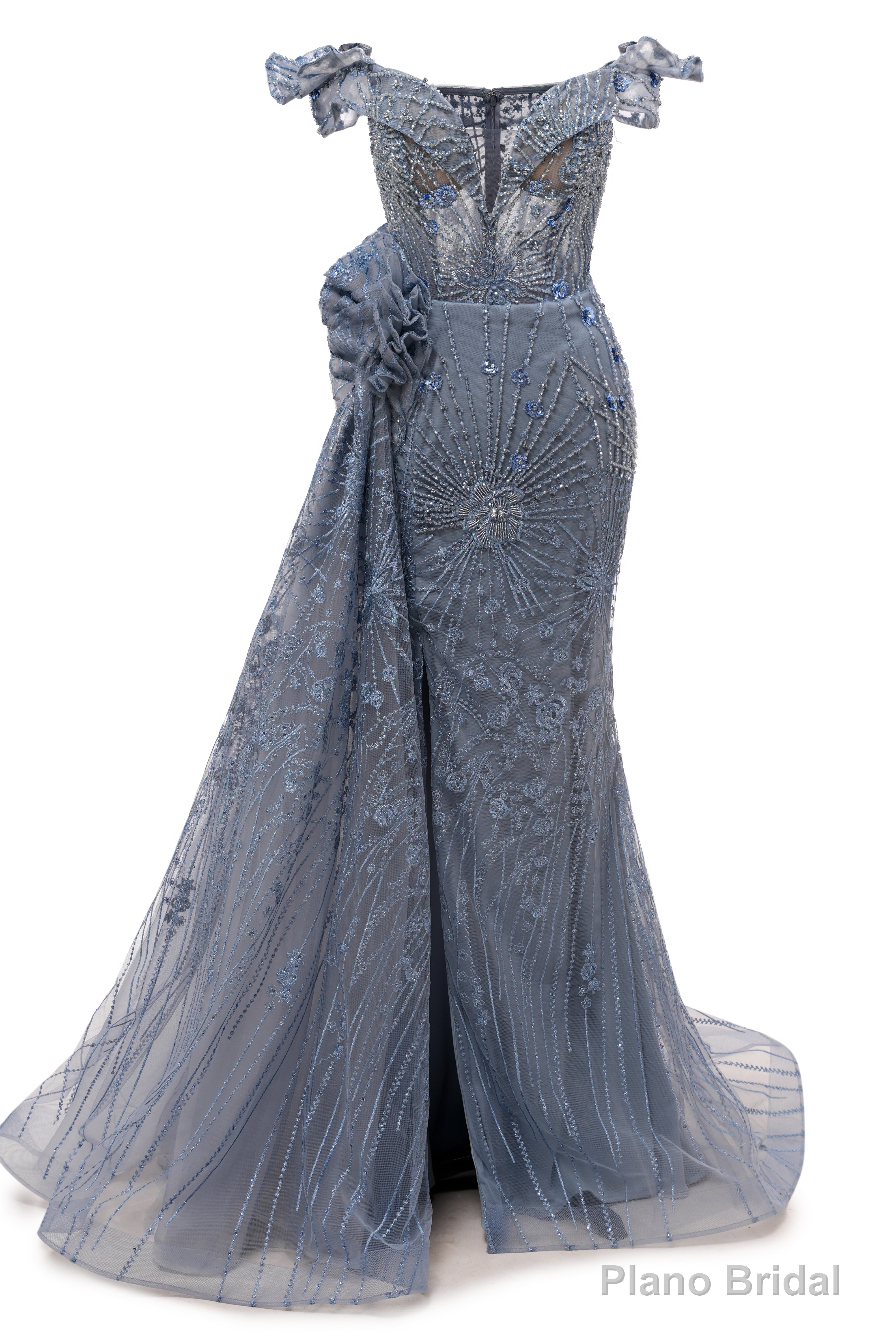 Grey Prom Dresses Mermaid Beading Tulle Off the Shoulder Women Evening Dresses Main image