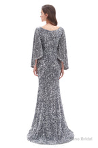 V-Neck Sequins Mermaid Prom Dresses with Sleeves