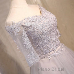 Half Sleeves Short Lace Formal Prom Dresses, Short Lace Homecoming Bridesmaid Dresses