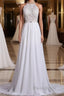 Halter Backless Chiffon Long Wedding Gown With Ruffles Pearl Lace