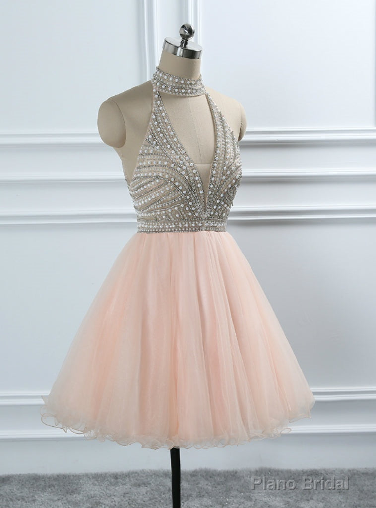 Halter Backless Crystal Beading Tulle Homecoming Dresses Sweet 16 Main image
