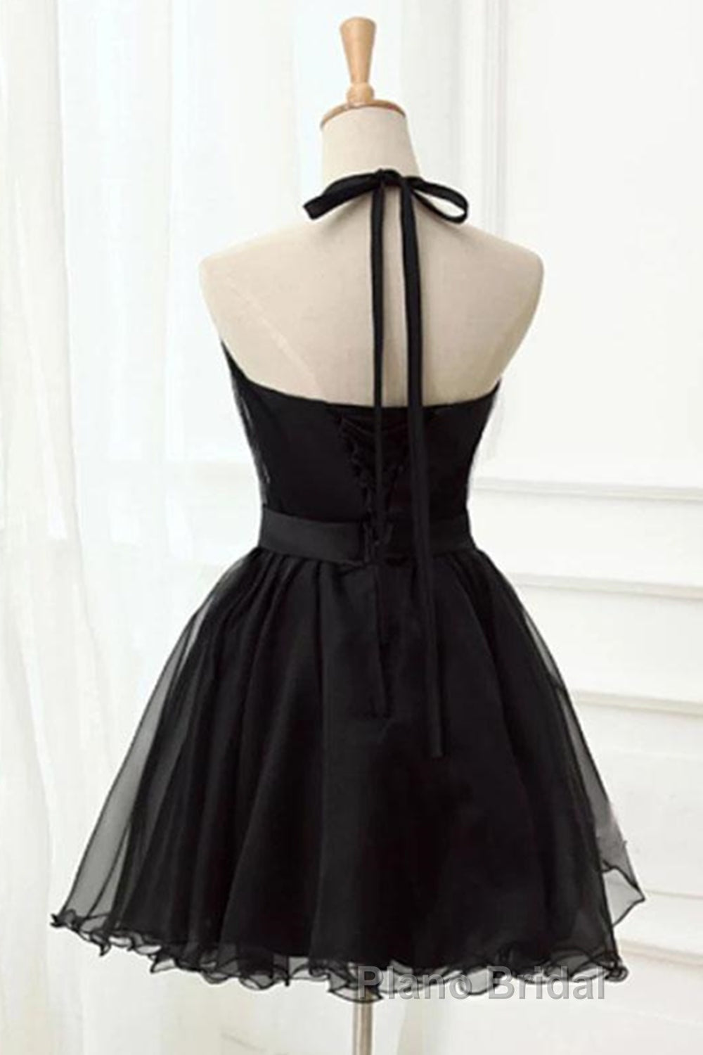 Halter Neck Backless Black Short Formal Prom Dress, Open Back Black Homecoming Dress Secondary image