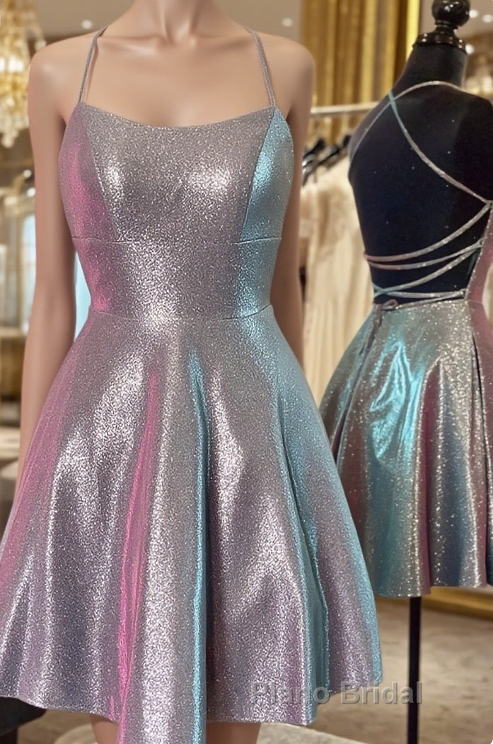 Halter Neck Short Purple Formal Prom Dress with Cross Back, Backless Short Purple Formal Homecoming Dresses