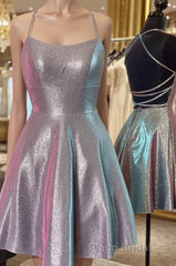 Halter Neck Short Purple Formal Prom Dress with Cross Back, Backless Short Purple Formal Homecoming Dresses