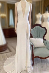 Halter Open Back Mermaid Long Wedding Dresses
