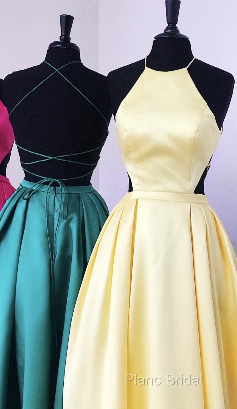 Halter Formal Prom Long Satin Gown Dresses Lace Up Back Secondary image