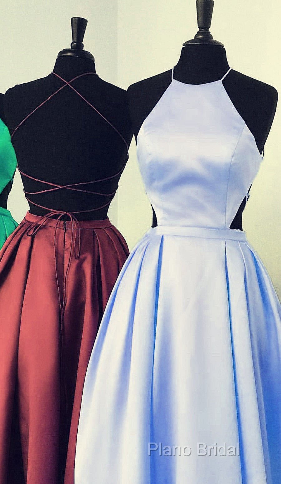 Halter Formal Prom Long Satin Gown Dresses Lace Up Back