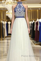 Halter Scoop Neck Tulle Floor-Length Formal Prom Dresses