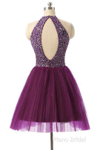Halter Sleeveless Short Purple Homecoming Dresses Formal Prom Dresses