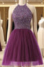 Halter Sleeveless Short Purple Homecoming Dresses Formal Prom Dresses