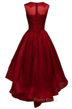 High-Low Burgundy Organza Homecoming Dresses Beading