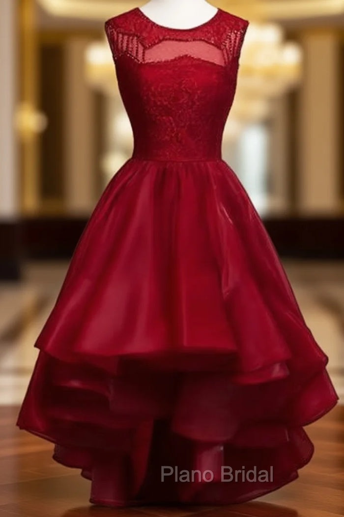 High-Low Burgundy Organza Homecoming Dresses Beading Main image