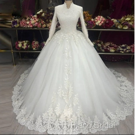 High Neck Lace Long Sleeves Muslim Wedding Dresses For Women Vestido De Noiva Secondary image