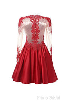 High Neck Long Sleeves With Applique Red Homecoming Dresses