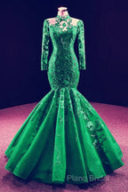 High Neck Mermaid Formal Dresses Lace Sleeves