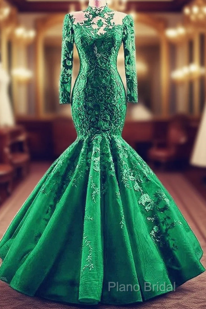 High Neck Mermaid Formal Dresses Lace Sleeves Main image