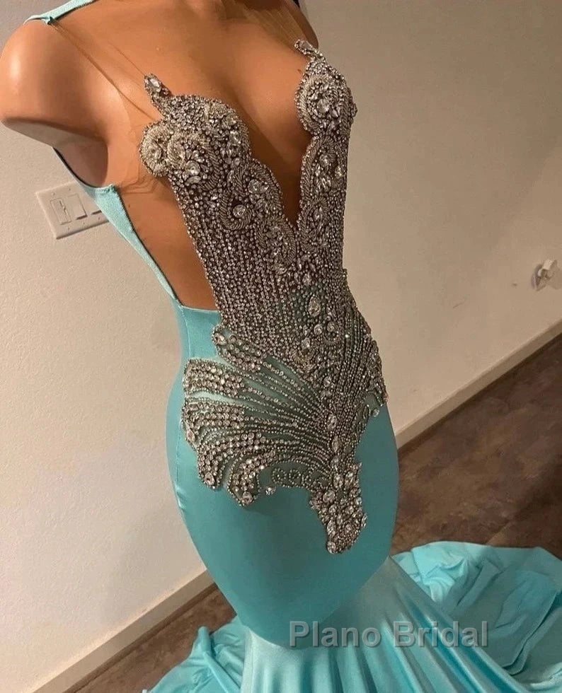 High Neck Mermaid Mint Green Satin Formal Prom Dresses