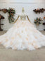 High Quality Champagne Ball Gown Tulle Spagehtti Straps Appliques Beaidng Wedding Dress