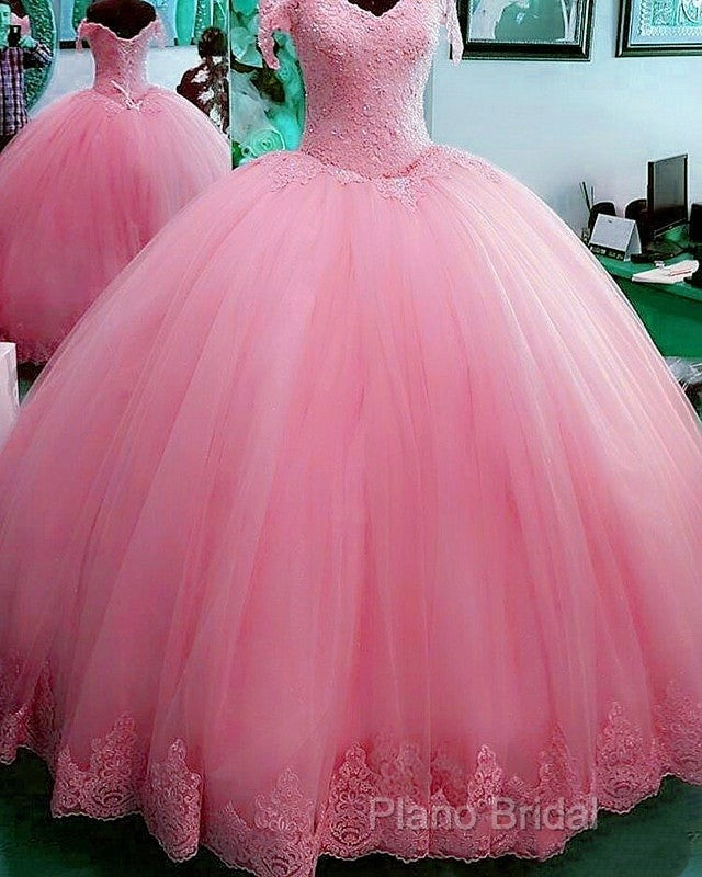 Hot Ball Gown Lace Quinceanera Dresses Tulle Appliques Off Shoulder Party Dresses