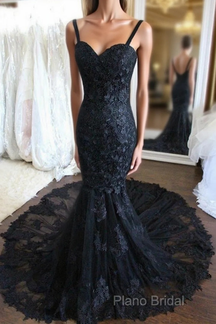 Hot Black Lace Formal Dresses Uk Straps Mermaid Simple Wedding Dresses Main image