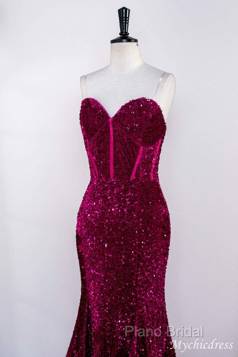 Hot Fuchsia Sequin Mermaid Formal Prom Formal Dresses Sweetheart