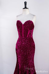 Hot Fuchsia Sequin Mermaid Formal Prom Formal Dresses Sweetheart