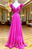 Hot Pink Ruffles Lace-Up Back A-Line Formal Prom Dresses, Formal Evening Dresses