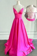 Hot Pink Satin Open Back Dresses