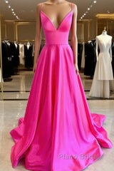 Hot Pink Satin Open Back Dresses