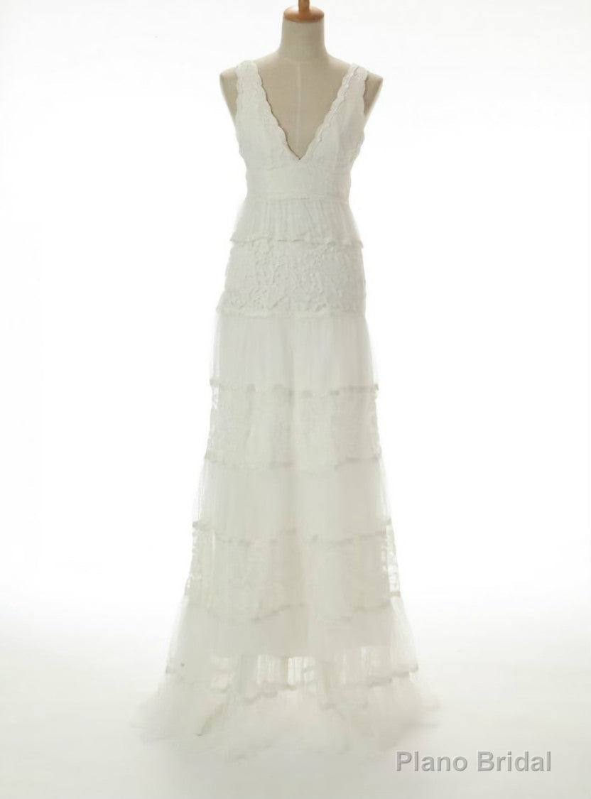 Hot Sale A-line V-neck Cascade Gorgeous Lace Wedding Dresses Main image