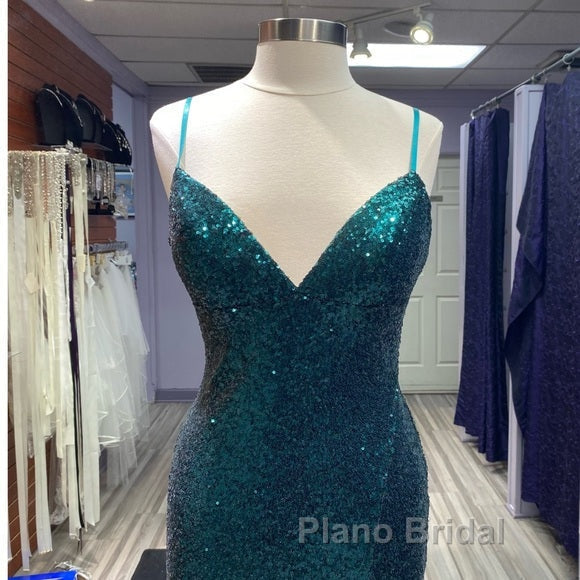 Hot Sequin Emerald Green Formal Prom Dresses Backless Long Evening Dresses