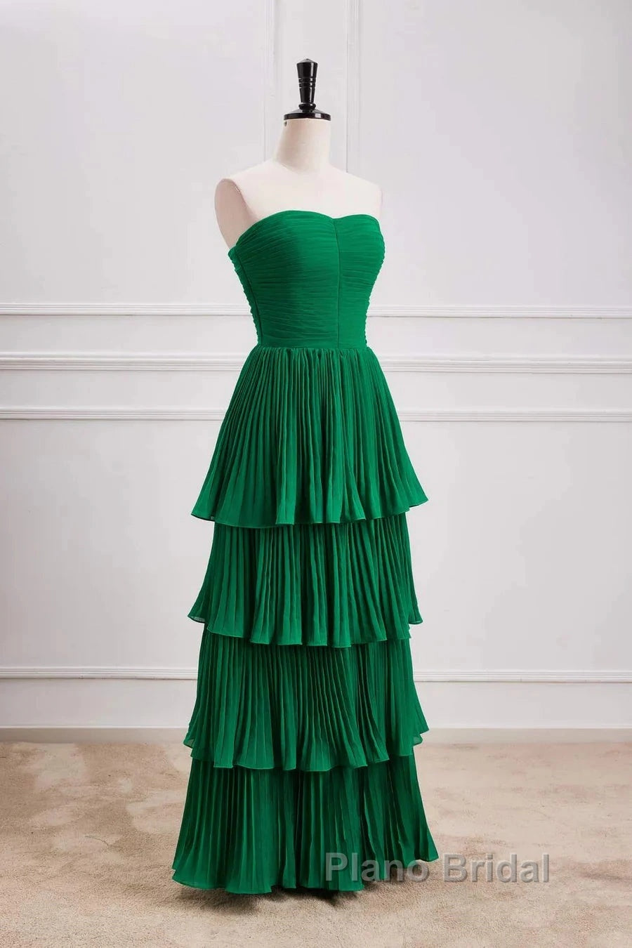 Hunter Green A-Line Chiffon Strapless Layers Long Formal Prom Dresses Formal Evening Dresses Secondary image