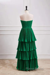 Hunter Green A-Line Chiffon Strapless Layers Long Formal Prom Dresses Formal Evening Dresses